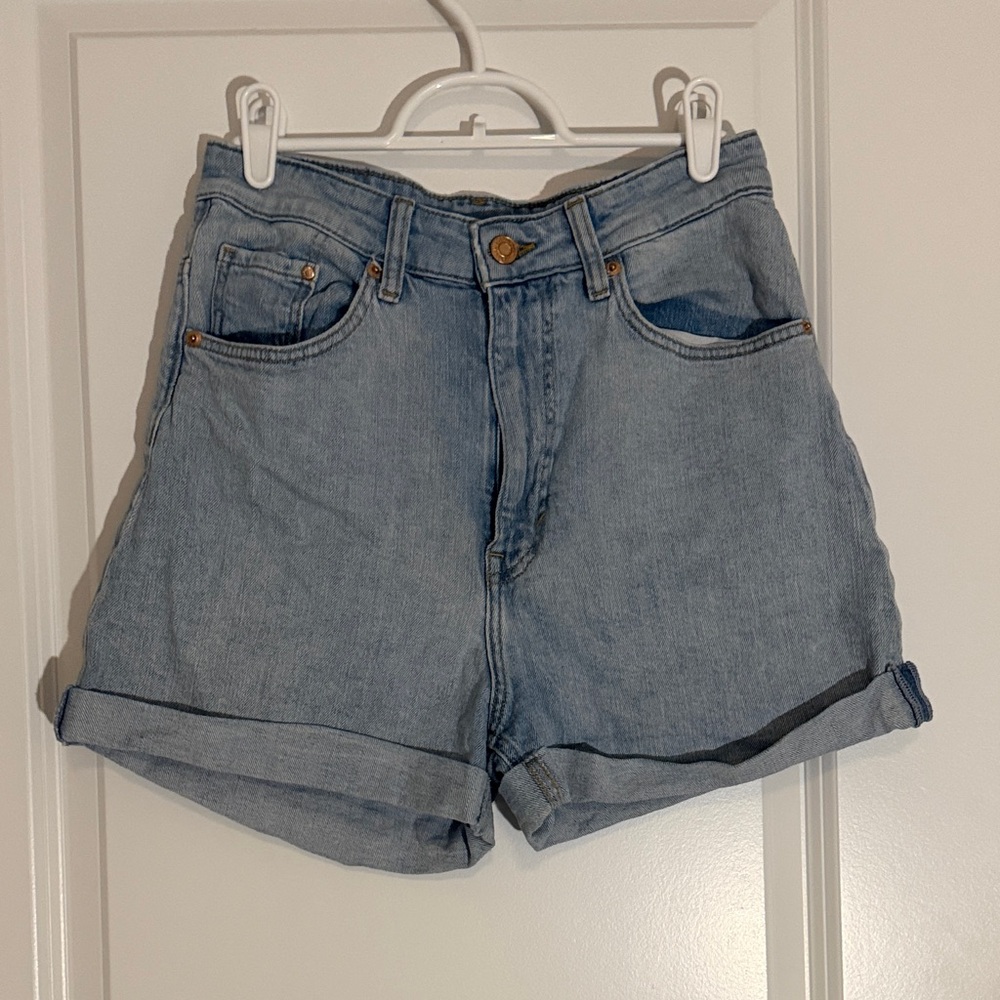 Light Blue Denim High Waisted Mom Shorts for Women